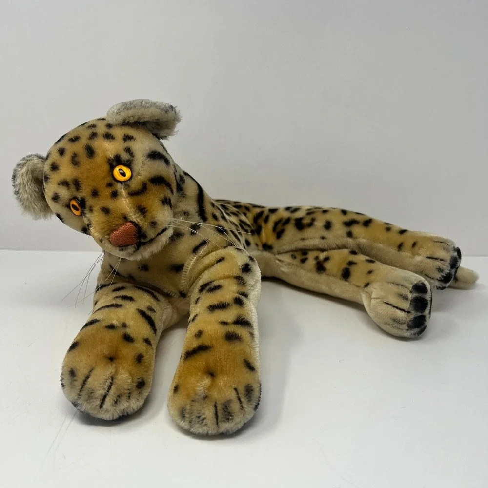 Vtg Steiff Ocelot Ozelot Leopard Plush Mohair 12 Inch Lying Big Cat Orange Eyes‎